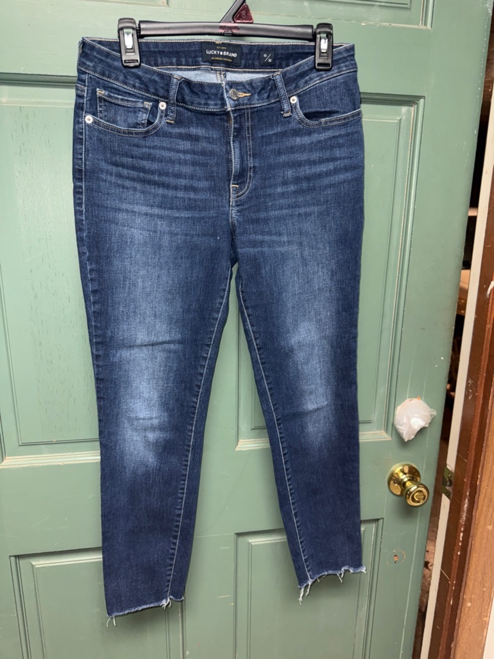 Lucky Brand Dark Blue Cropped Skinny Jeans with Raw Hem